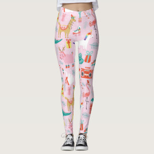 Christmas Fun: Animal Seamless Pattern. Leggings
