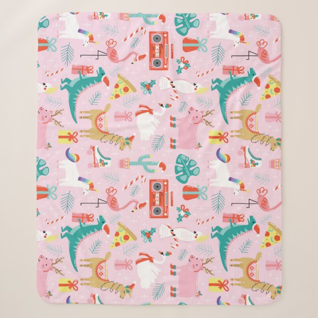 Christmas Fun: Animal Seamless Pattern. Sherpa Blanket (Front)