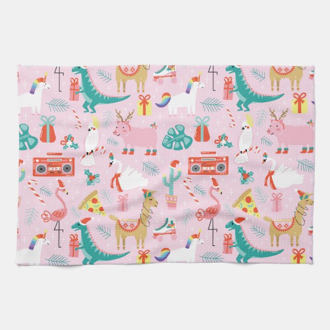 Christmas Fun: Animal Seamless Pattern. Tea Towel (Horizontal)
