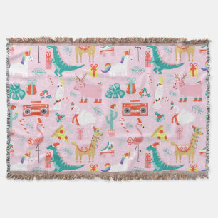 Christmas Fun: Animal Seamless Pattern. Throw Blanket