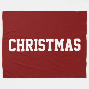 CHRISTMAS Fun Athletic White Text On Vintage Red Fleece Blanket