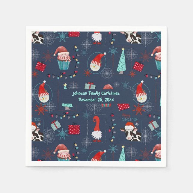 Christmas Fun Custom Name and Date Napkin (Front)