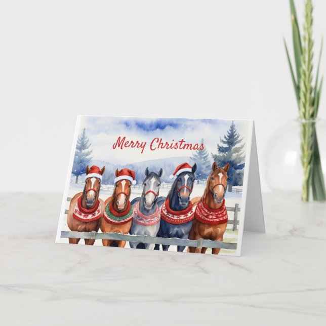 Christmas Fun From All of Us Animal Horse Humour Holiday Card (Front)