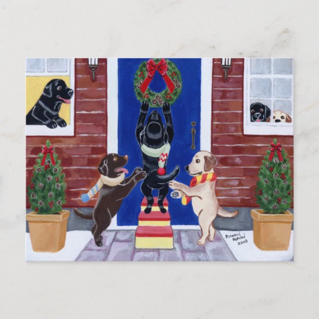 Christmas Fun Labradors Holiday Postcard (Front)