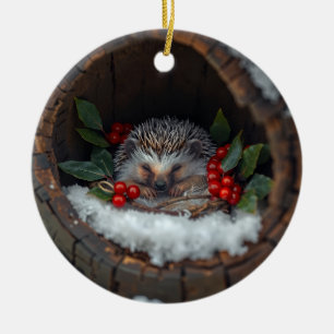 Christmas fun mice /hedgehog Holiday nature Ceramic Tree Decoration