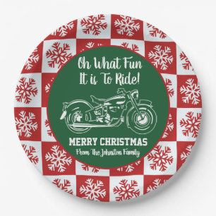 Christmas Fun Motorcycle Snowflake Holiday Family Paper Plate