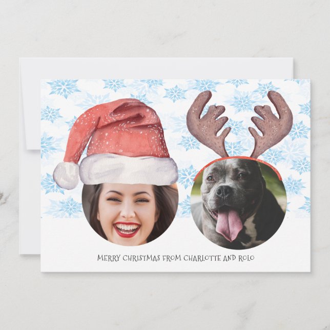 Christmas Fun Photo Santa Reindeer personalised Holiday Card (Front)