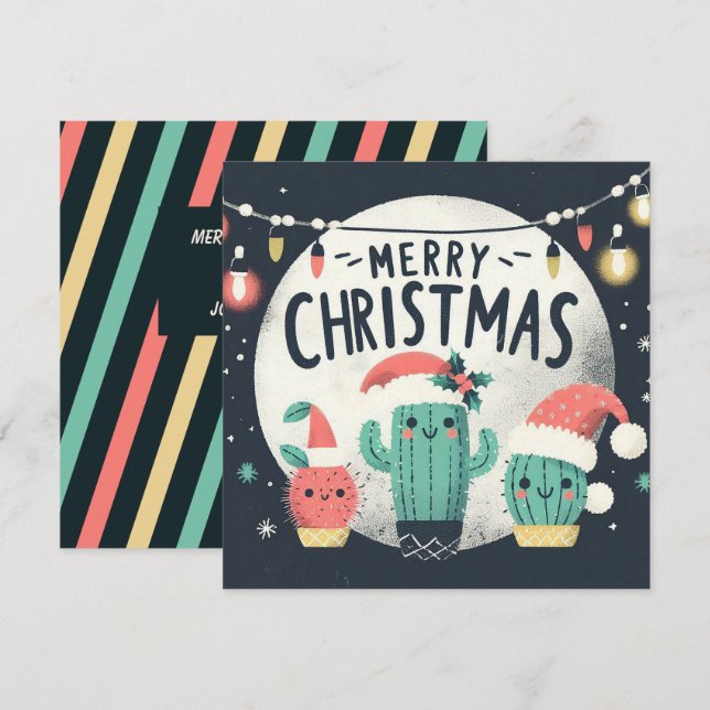 Christmas Fun Potted Santa Cactus Plants Holiday Card (Front/Back)