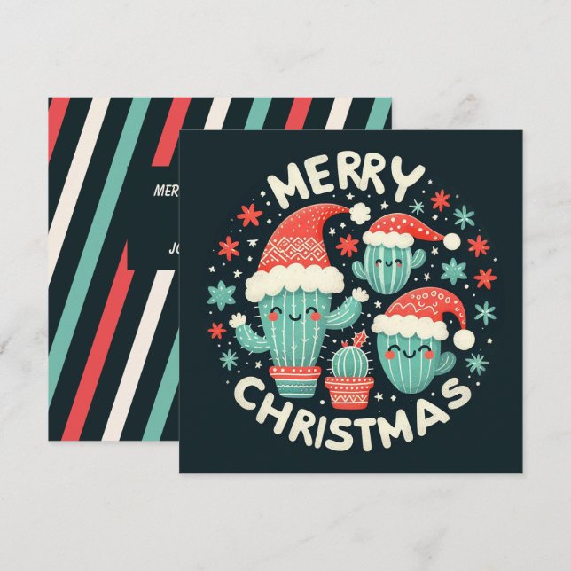 Christmas Fun Potted Santa Cactus Plants Holiday Card (Front/Back)