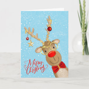 Christmas Fun Red Nosed Reindeer Holiday Card