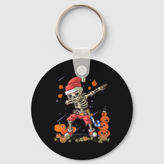 Christmas Fun Santa Skeleton Dabbing Halloween Cos Key Ring (Front)