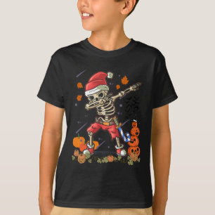 Christmas Fun Santa Skeleton Dabbing Halloween Cos T-Shirt