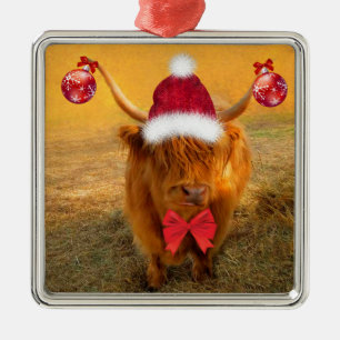 Christmas Fun Scottish Highland Steer Metal Tree Decoration