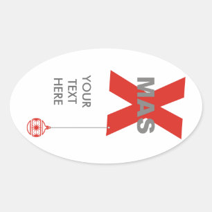 Christmas Fun - Xmas Type & Tree Bauble 1 Oval Sticker