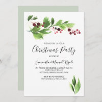 Christmas Function Invite Red Berries & Greenery