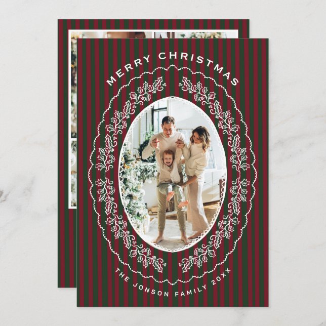 Christmas Funky Whimsical Red Green 5 Photo Holiday Card (Front/Back)