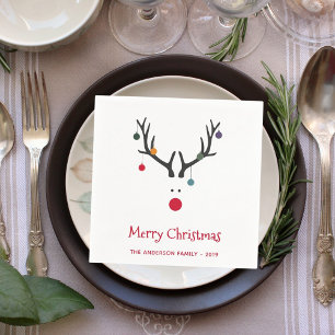 Christmas funny abstract reindeer white red name napkin