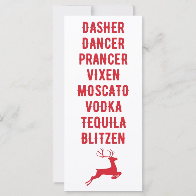 Christmas Funny Alcohol Reindeer Names Card (Front)