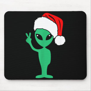 Christmas Funny Alien Santa Claus Hat Peace Sign Mouse Mat