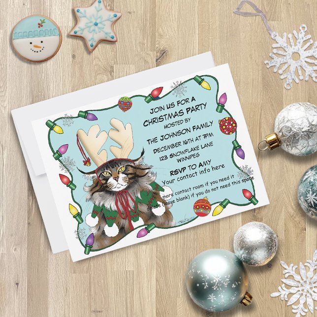Christmas Funny Antler Cat Invitation (Creator Uploaded)