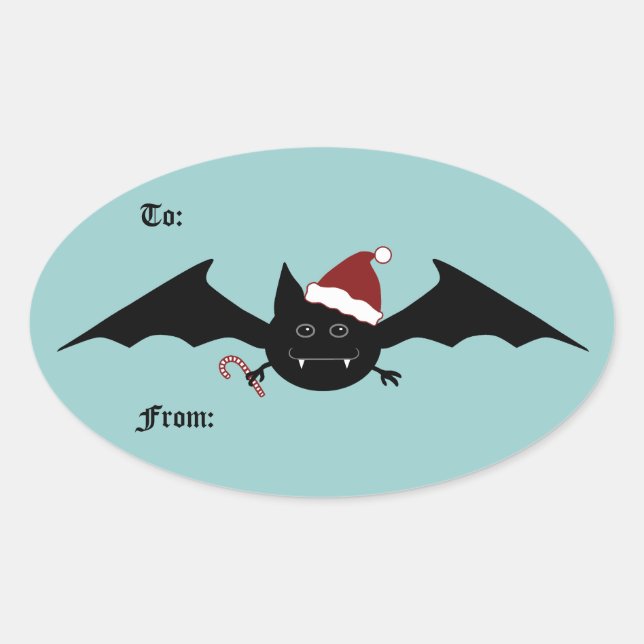 Christmas funny bat to and from oval sticker (Front)