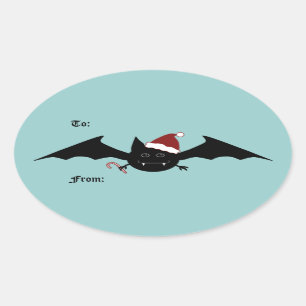 Christmas funny bat to and from oval sticker