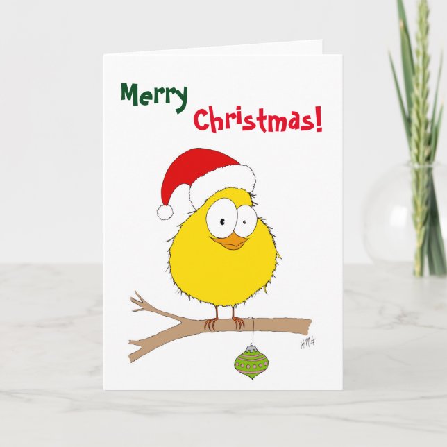 Christmas: Funny Bird (yellow) Holiday Card (Front)