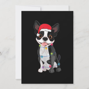 Christmas Funny Boston Terrier Lover Santa Hat Lig Holiday Card