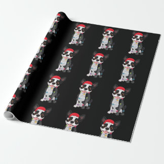 Christmas Funny Boston Terrier Lover Santa Hat Lig Wrapping Paper