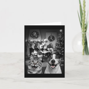 Christmas Funny Cat Dog Selfie With Santa Claus Cu Card