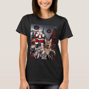 Christmas Funny Cat Dog Selfie With Santa Claus Cu T-Shirt