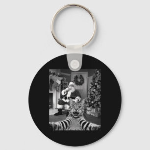 Christmas Funny Cat Selfie With Santa Claus Cute H Key Ring