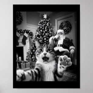 Christmas Funny Cat Selfie With Santa Claus Cute H Poster