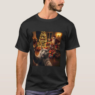 Christmas Funny Cat Selfie with Santa Claus Holida T-Shirt