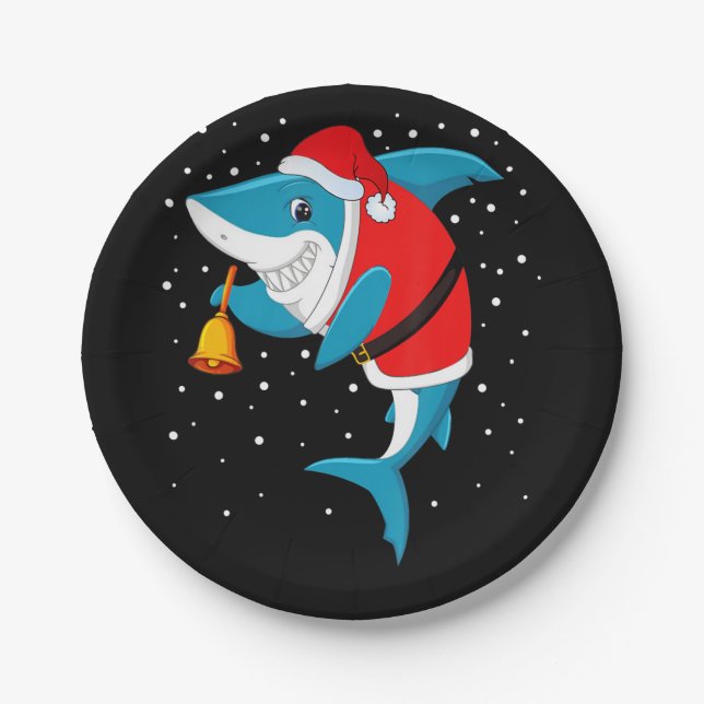 Christmas - Funny Christmas Shark Paper Plate (Front)