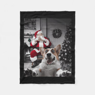 Christmas Funny Corgi Dog Selfie With Santa Claus Fleece Blanket
