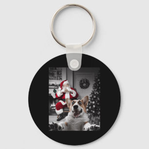 Christmas Funny Corgi Dog Selfie With Santa Claus Key Ring