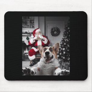 Christmas Funny Corgi Dog Selfie With Santa Claus Mouse Mat