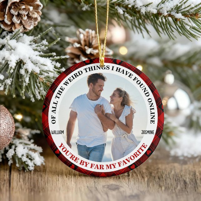 Christmas Funny Couple Photo Buffalo Frame Ceramic Tree Decoration (Creator Uploaded)