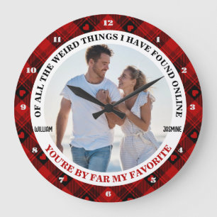 Christmas Funny Couple Photo Buffalo Frame Large Clock