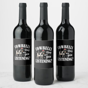 Christmas Funny Cowbells Ring Cow Lover Xmas Wine Label