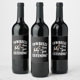 Christmas Funny Cowbells Ring Cow Lover Xmas Wine Label