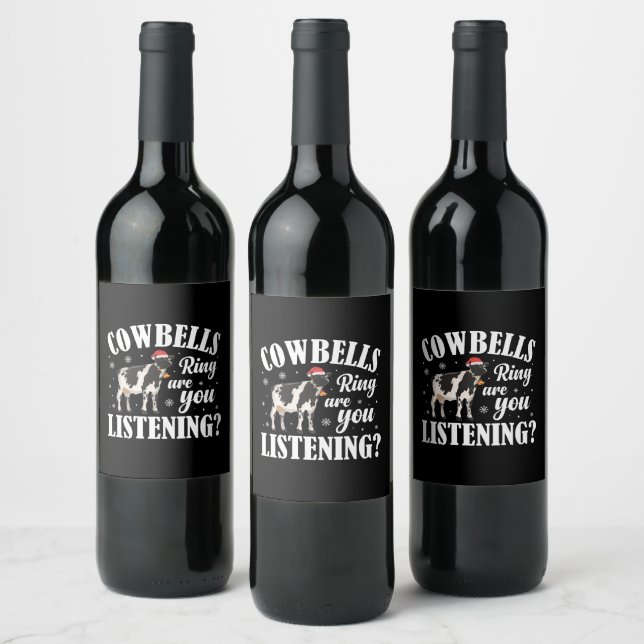 Christmas Funny Cowbells Ring Cow Lover Xmas Wine Label (Bottles)
