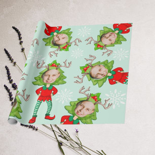 Christmas Funny Custom Face Photo Santa's Elf Gift Wrapping Paper