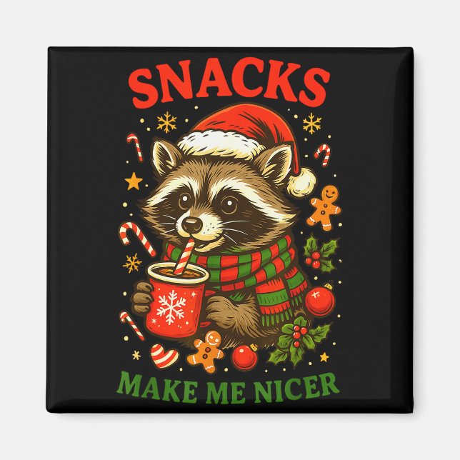 Christmas Funny Cute Feral Raccoon Snacks Make Me  Magnet (Front)