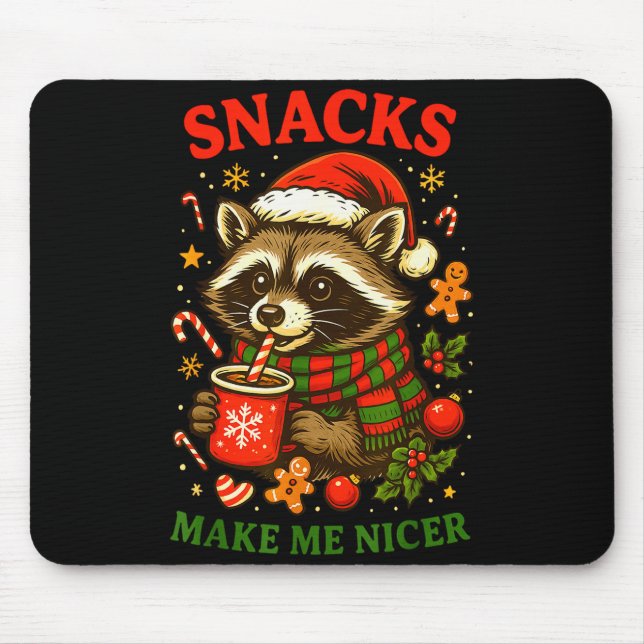 Christmas Funny Cute Feral Raccoon Snacks Make Me  Mouse Mat (Front)