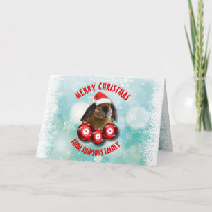 Christmas Funny Cute Rabbit Bunny In Red Santa Hat Holiday Card