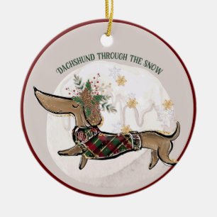 Christmas Funny Dachshund Photo Ceramic Ornament