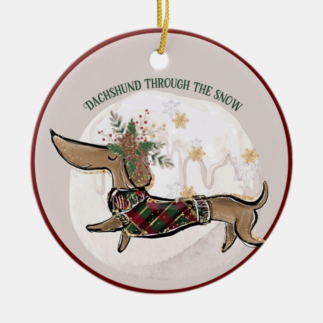 Christmas Funny Dachshund Photo Ceramic Ornament (Front)