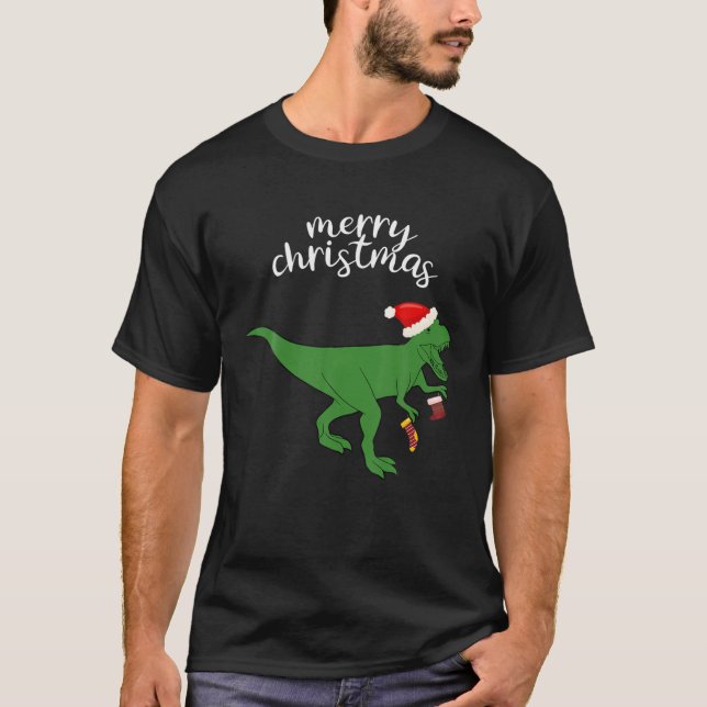 Christmas Funny Dinosaur T Rex Pyjamas Men Boys Ki T-Shirt (Front)